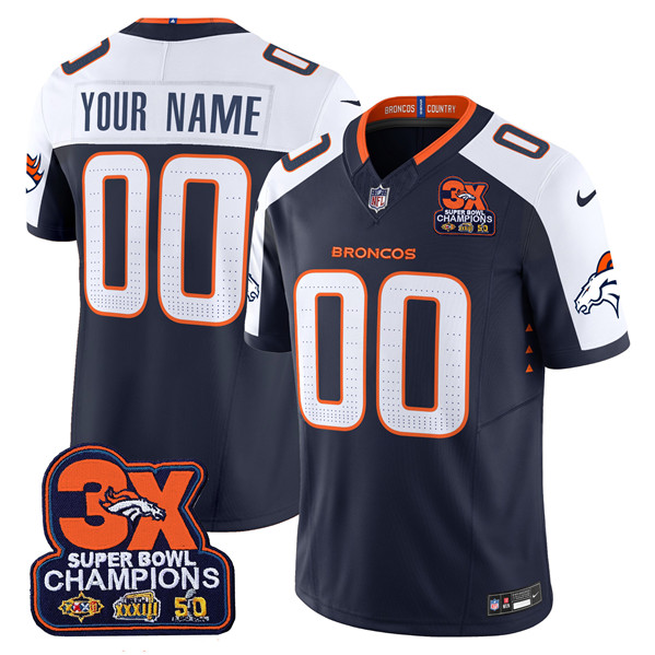 Women's Denver Broncos ACTIVE PLAYER Custom Navy 2024 F.U.S.E. 3-Time Champions Patch Alternate Vapor Limited Stitched Football Jersey(Run Small)